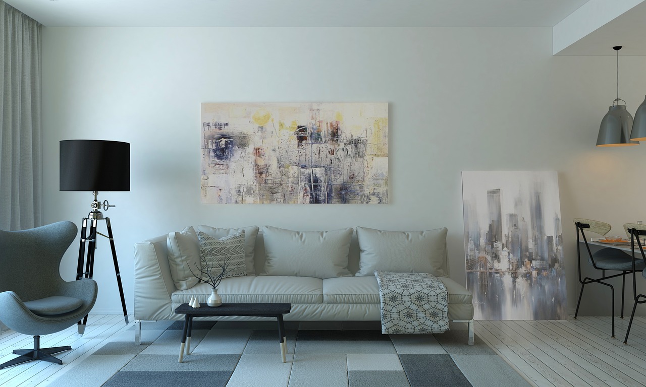 Modern vakantiehuisinterieur met minimalistische Scandinavische stijl. Modern vakantiehuisinterieur met minimalistische Scandinavische stijl.